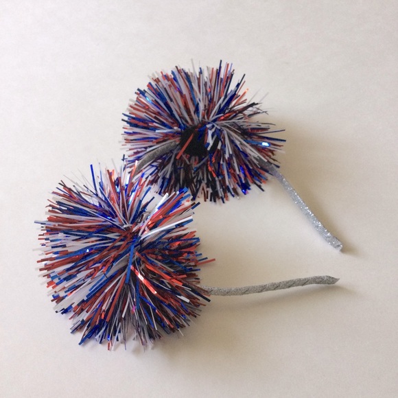 CAPELLI TINSEL FIREWORKS POMPOM HEADBAND SILVER RED BLUE OS NWOT - Picture 6 of 11